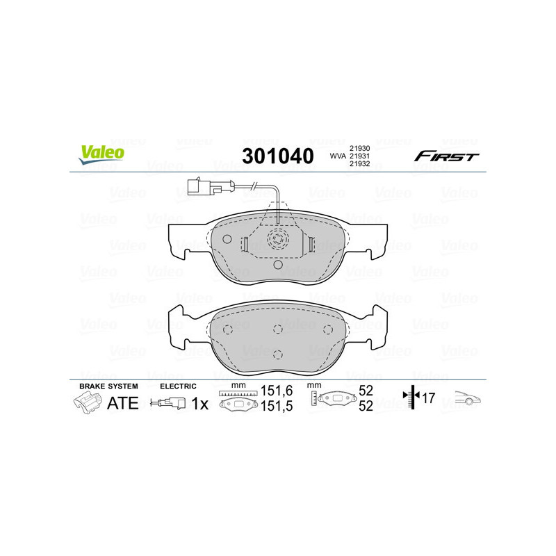 VALEO 301040 Plaquettes de frein Avant pour