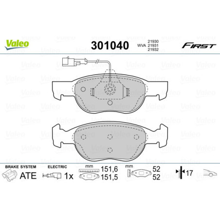 VALEO 301040 Plaquettes de frein Avant pour