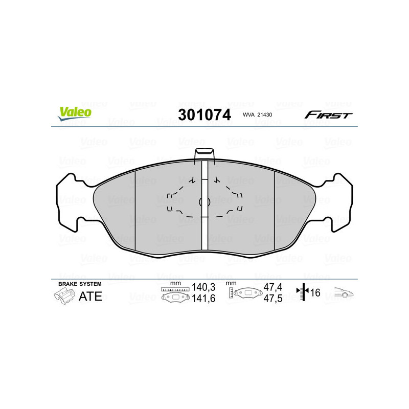 VALEO 301074 Brzdové destičky Přední pro