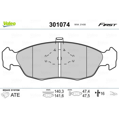 VALEO 301074 Plaquettes de frein Avant pour