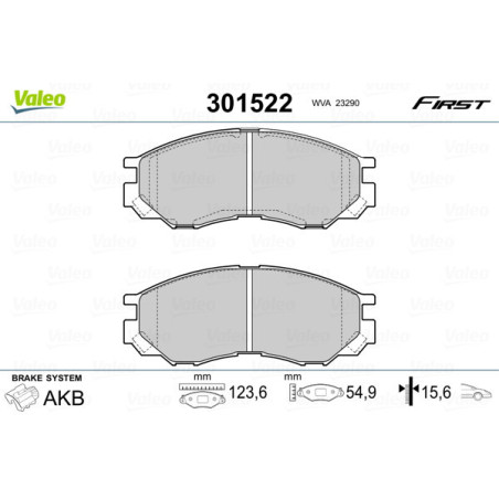 VALEO 301522 Brzdové destičky Přední pro