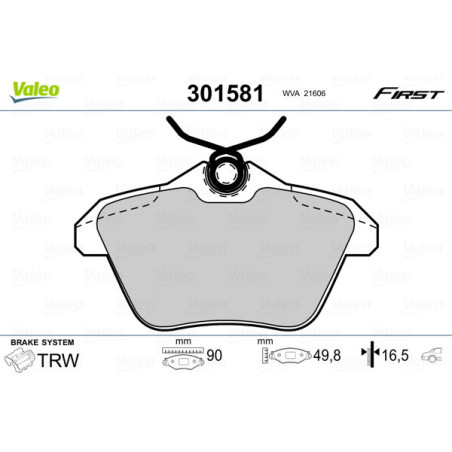 VALEO 301581 Plaquettes de frein Arrière pour
