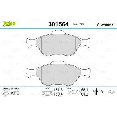 VALEO 301564 Pastiglie freno Anteriore per
