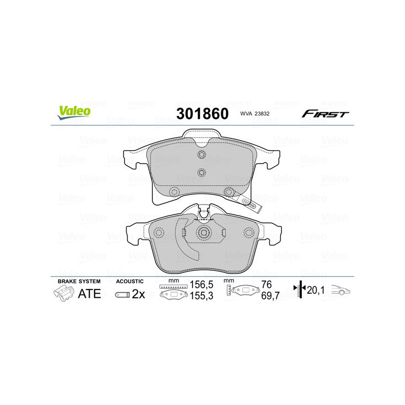VALEO 301860 Brzdové destičky Přední pro