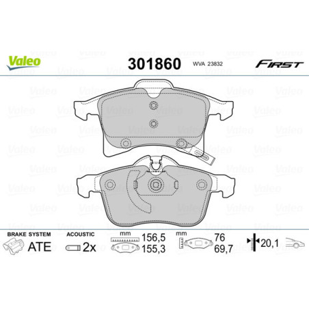 VALEO 301860 Klocki hamulcowe Przód dla