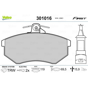 VALEO 301016 Pastillas de freno Delantero para