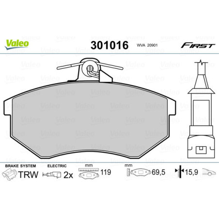 VALEO 301016 Brzdové platničky Predné pre