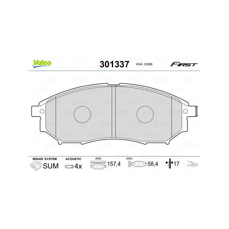 VALEO 301337 Brzdové destičky Přední pro