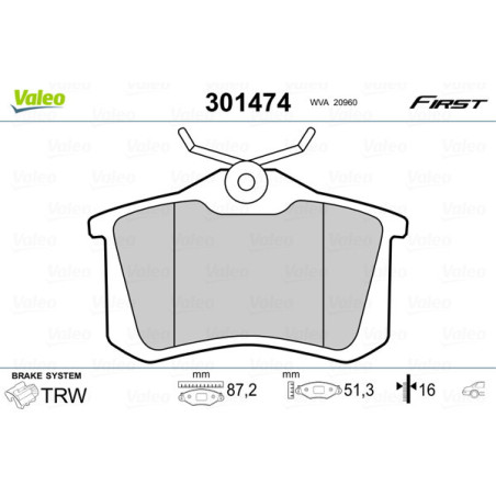 VALEO 301474 Klocki hamulcowe Tył dla