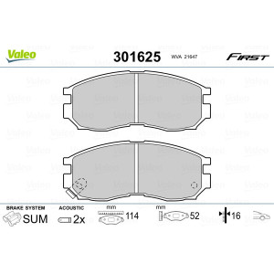 VALEO 301625 Brzdové platničky Predné pre