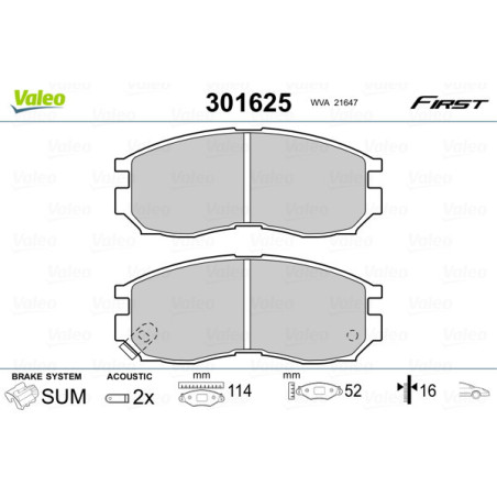 VALEO 301625 Brzdové destičky Přední pro
