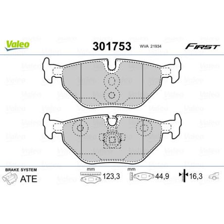 VALEO 301753 Klocki hamulcowe Tył dla