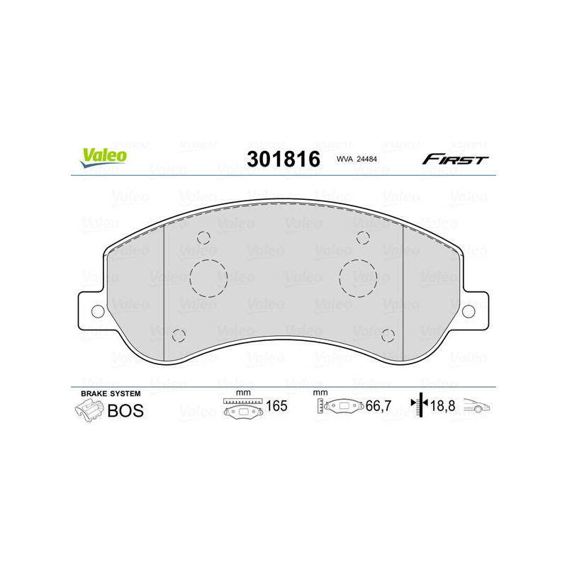 VALEO 301816 Brzdové platničky Predné pre