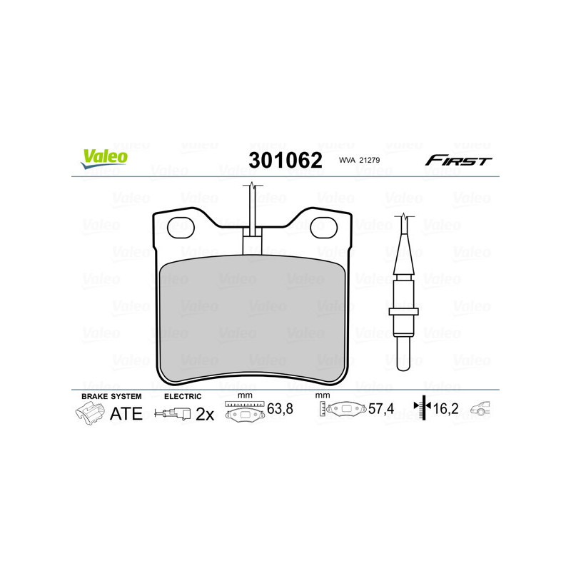 VALEO 301062 Klocki hamulcowe Tył dla