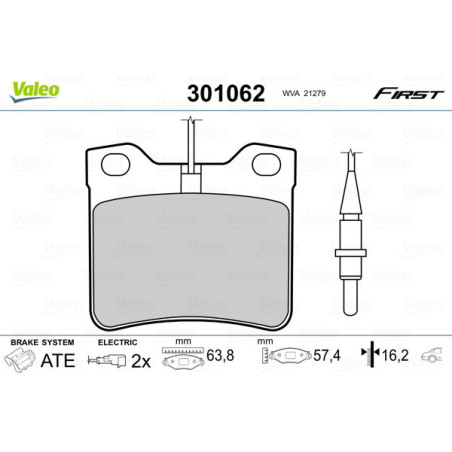 VALEO 301062 Brzdové platničky Zadné pre