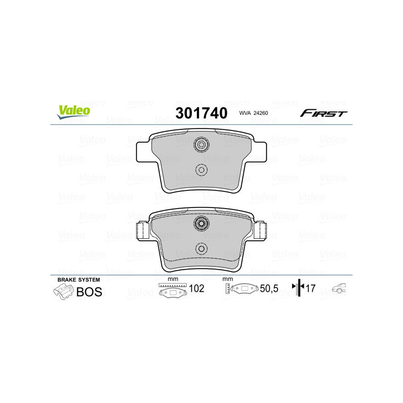 VALEO 301740 Brzdové platničky Zadné pre