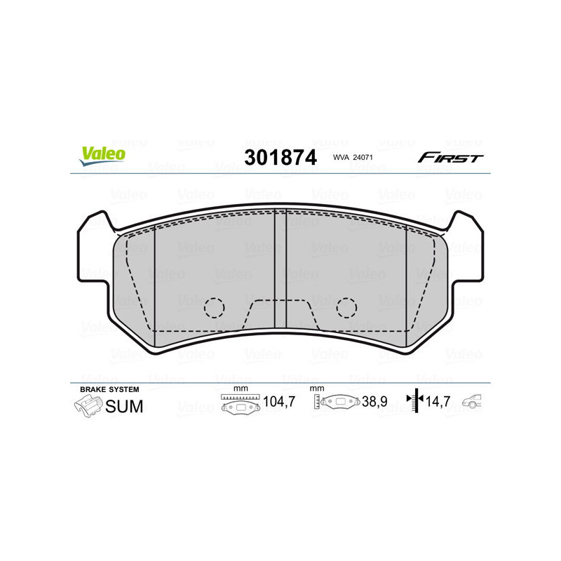 VALEO 301874 Klocki hamulcowe Tył dla