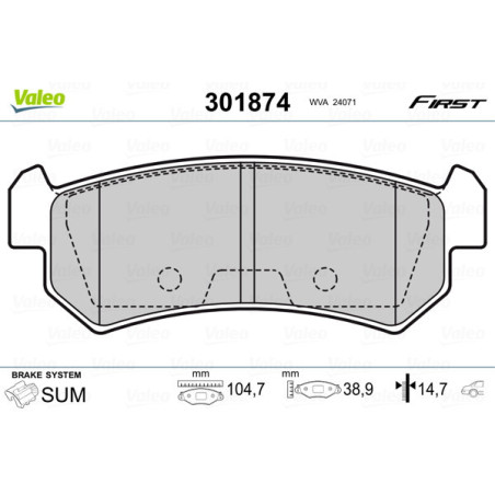 VALEO 301874 Klocki hamulcowe Tył dla