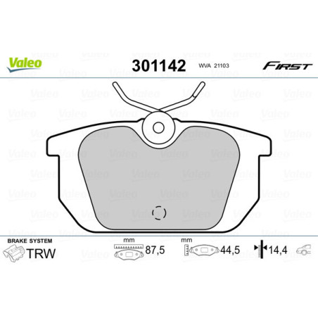 VALEO 301142 Brzdové destičky Zadní pro