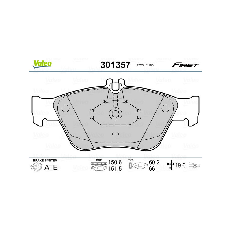 VALEO 301357 Brzdové platničky Predné pre