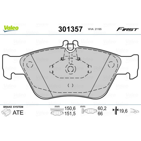 VALEO 301357 Brzdové platničky Predné pre