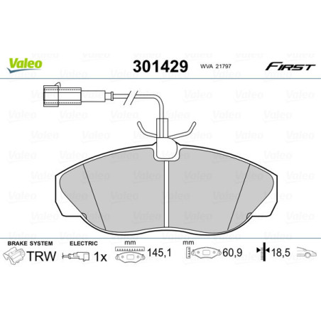 VALEO 301429 Pastillas de freno Delantero para