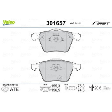 VALEO 301657 Brzdové destičky Přední pro