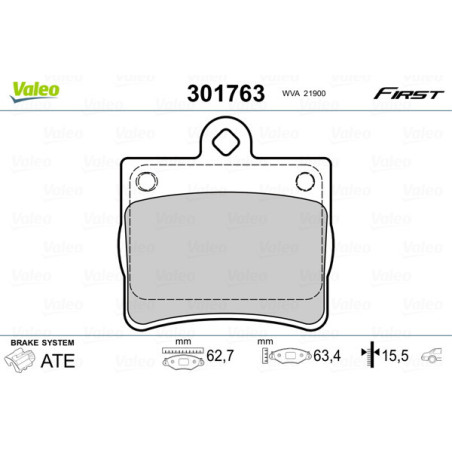 VALEO 301763 Klocki hamulcowe Tył dla
