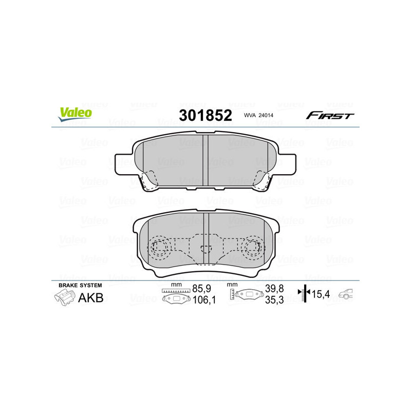 VALEO 301852 Brzdové destičky Zadní pro