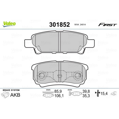 VALEO 301852 Bremsbeläge Hinten für