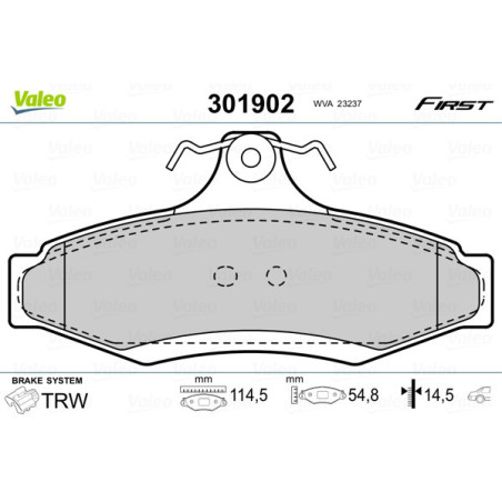 VALEO 301902 Brzdové destičky Zadní pro