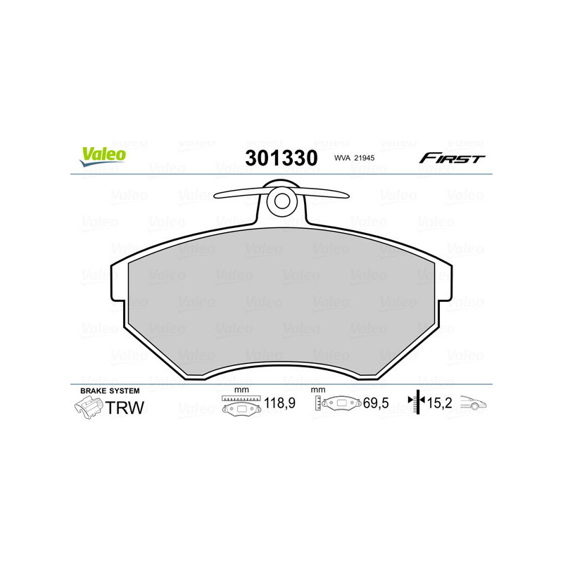 VALEO 301330 Brzdové platničky Predné pre