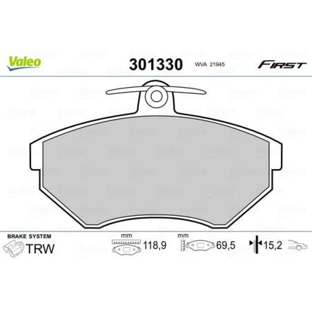 VALEO 301330 Brzdové platničky Predné pre