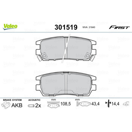 VALEO 301519 Klocki hamulcowe Tył dla