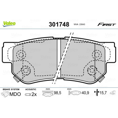 VALEO 301748 Klocki hamulcowe Tył dla
