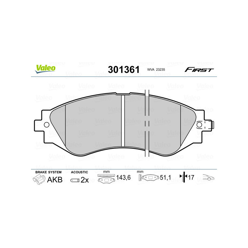 VALEO 301361 Brzdové destičky Přední pro