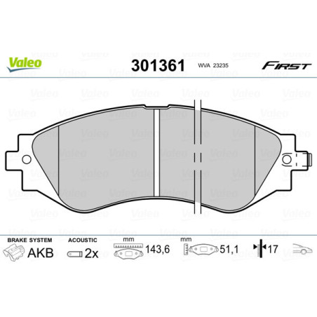 VALEO 301361 Klocki hamulcowe Przód dla