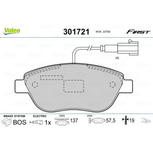 VALEO 301721 Brzdové platničky Predné pre