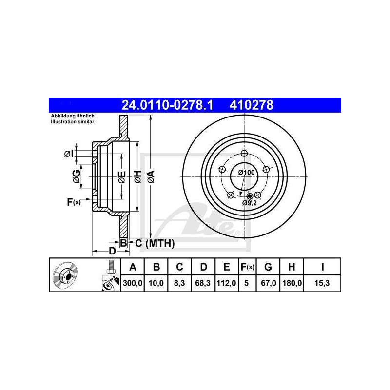 TRASERO Disco de freno Mercedes CLS E ATE 24.0110-0278.1