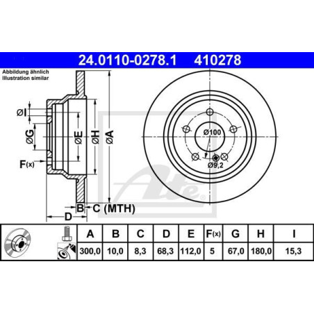 TRASERO Disco de freno Mercedes CLS E ATE 24.0110-0278.1