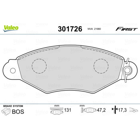 VALEO 301726 Pastillas de freno Delantero para