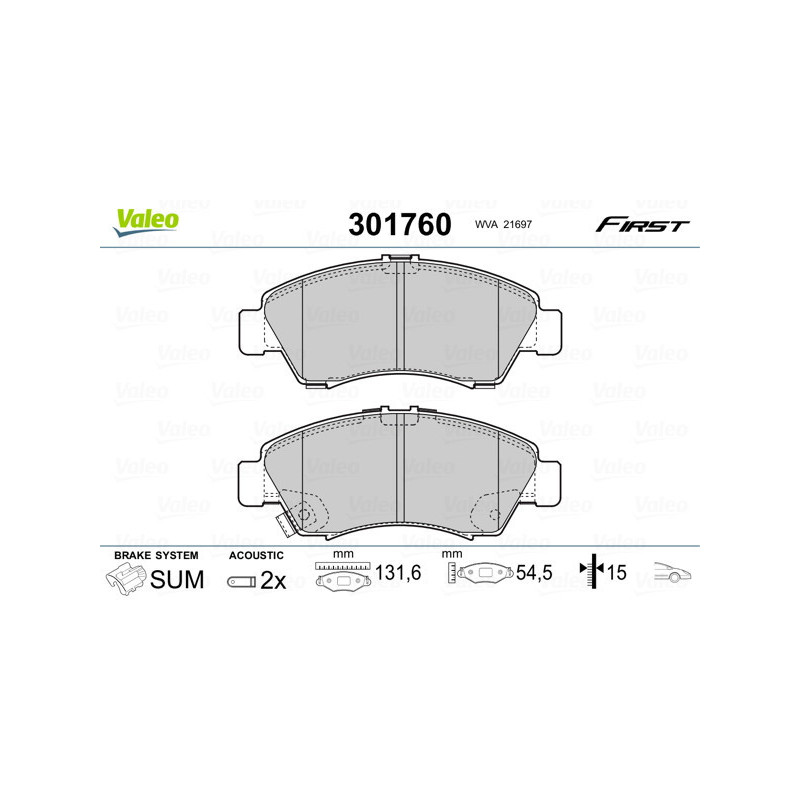 VALEO 301760 Pastillas de freno Delantero para