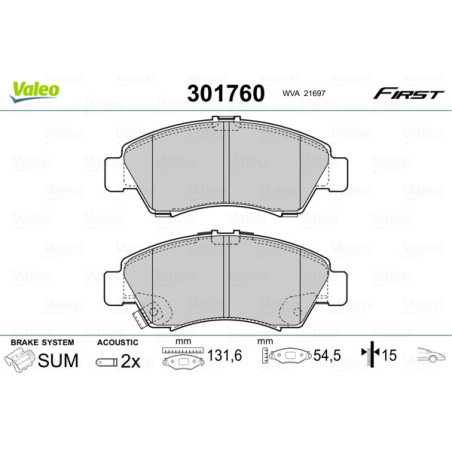 VALEO 301760 Brzdové destičky Přední pro