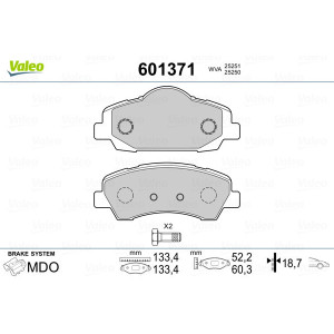 VALEO 601371 Brzdové platničky Predné pre