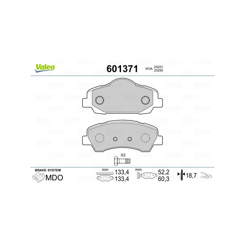 VALEO 601371 Brzdové destičky Přední pro