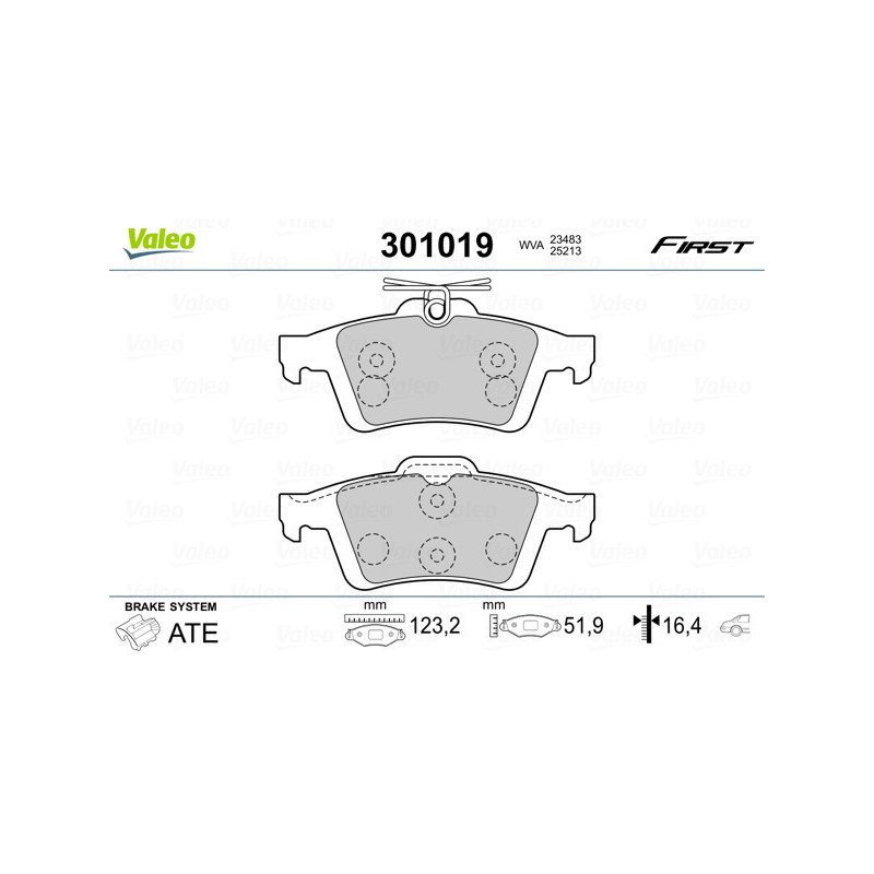 VALEO 301019 Pastillas de freno Trasero para