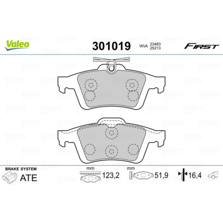 VALEO 301019 Pastillas de freno Trasero para