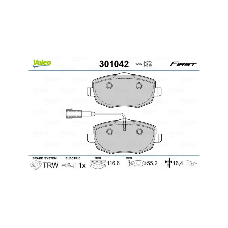 VALEO 301042 Brzdové platničky Predné pre