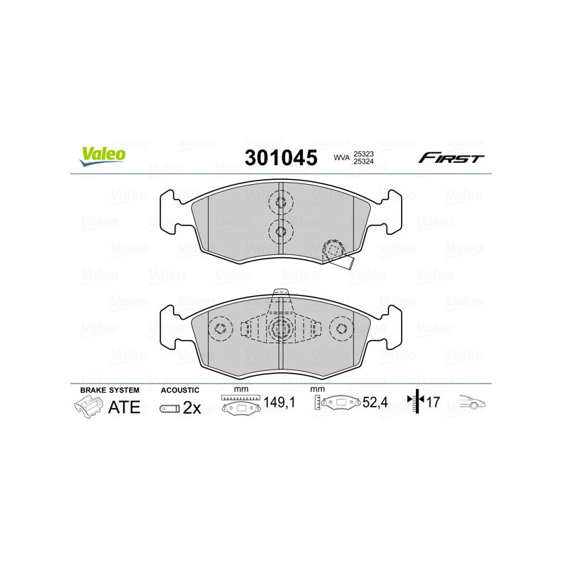 VALEO 301045 Brzdové platničky Predné pre