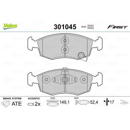 VALEO 301045 Pastiglie freno Anteriore per